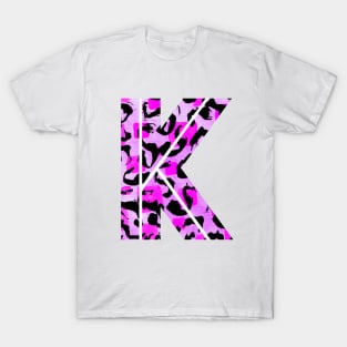 Abstract Letter K Watercolour Leopard Print Alphabet T-Shirt